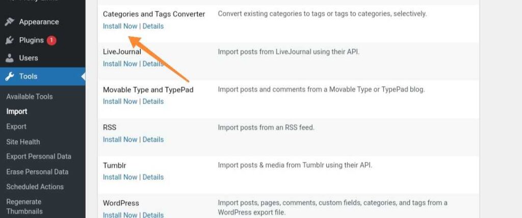convert tags to categories wordpress install optimized