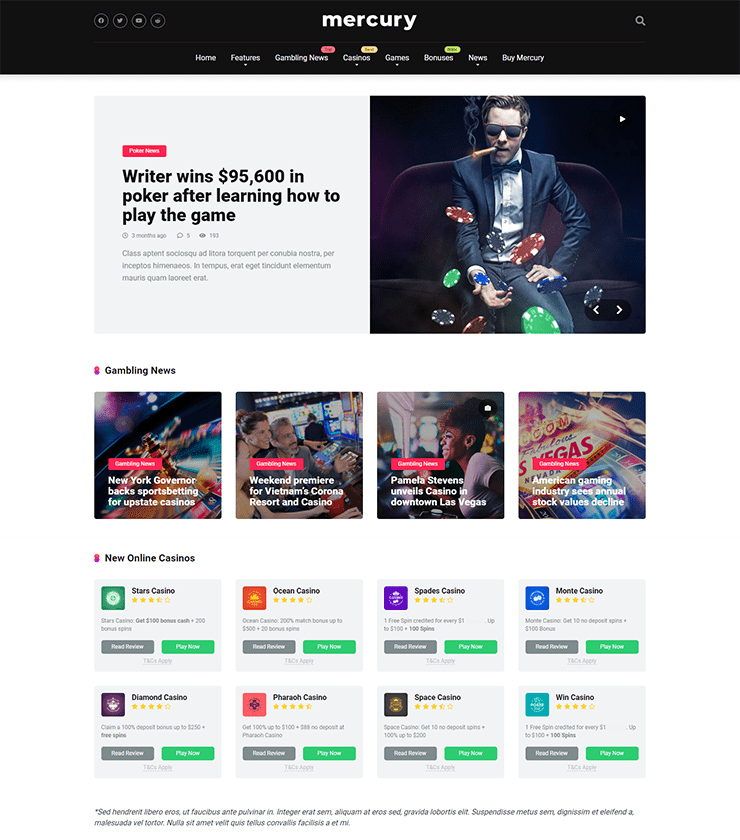 Top 3 Casino WordPress Theme Best in 2022 (Expert Pick) 3 mercury affiliate and casino wordpress theme optimized