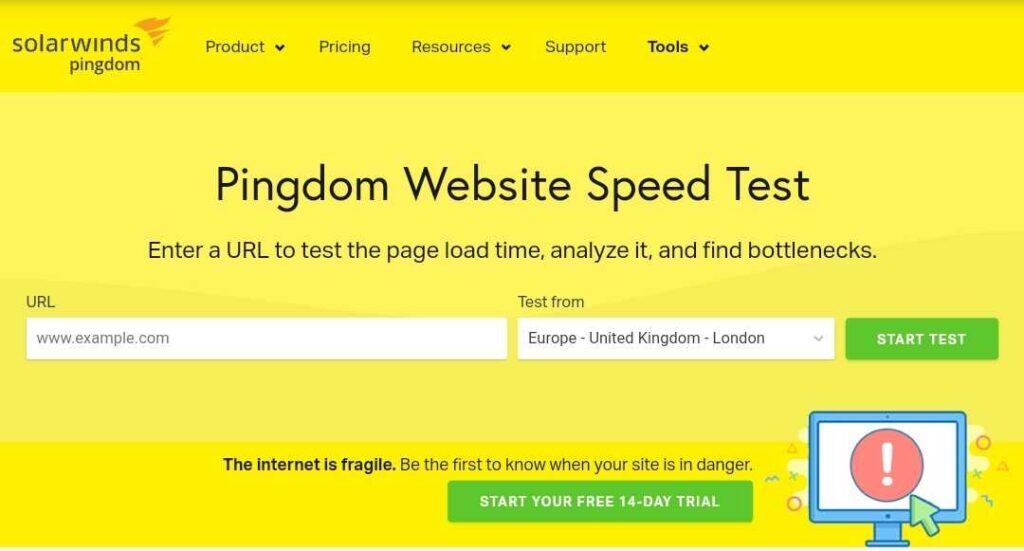 pingdom website speed test web software optimized