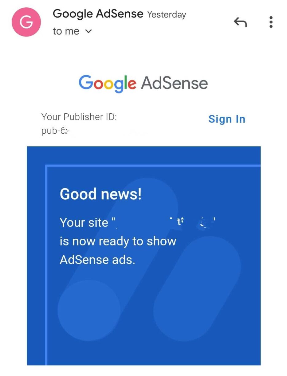 Adsense Approved Website Email Screenshot